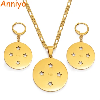 

Anniyo FSM Micronesia Flag Pendant Necklace Earrings Sets Stainless Steel for Women Ethnic Jewelry Patriotic Gift #049921