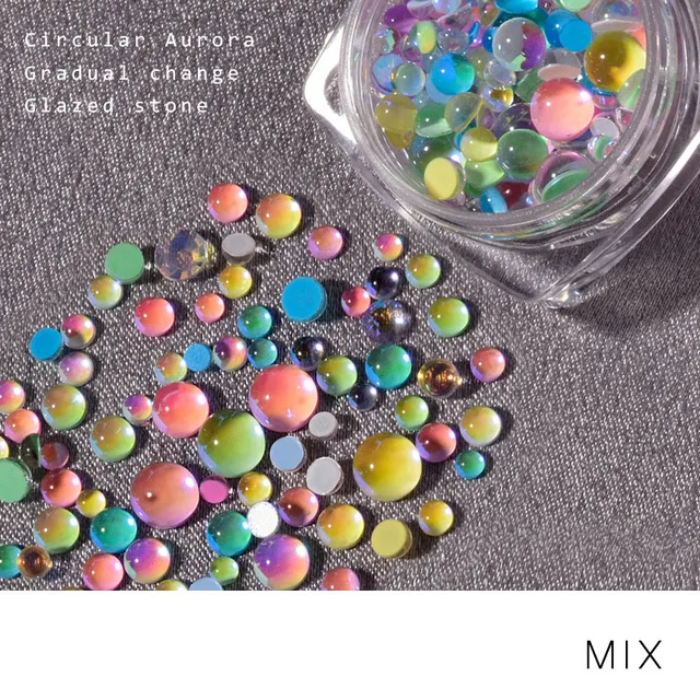 FlorVida 20pcs Sweet Heart Mermaid Rhinestone Beads Holographic Crystal Gems Stones For Nail Art Decorations Mix Size Box Kawaii 100pcs Round Mix