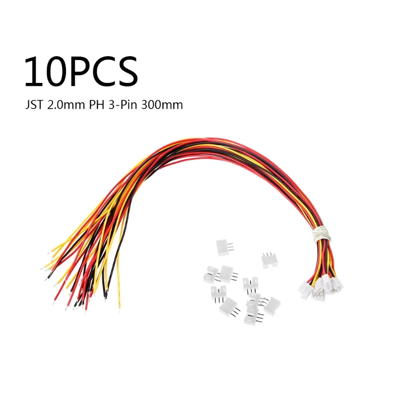 

10 SETS Mini Micro JST 2.0 PH 3-Pin Connector plug with Wires Cables 300MM