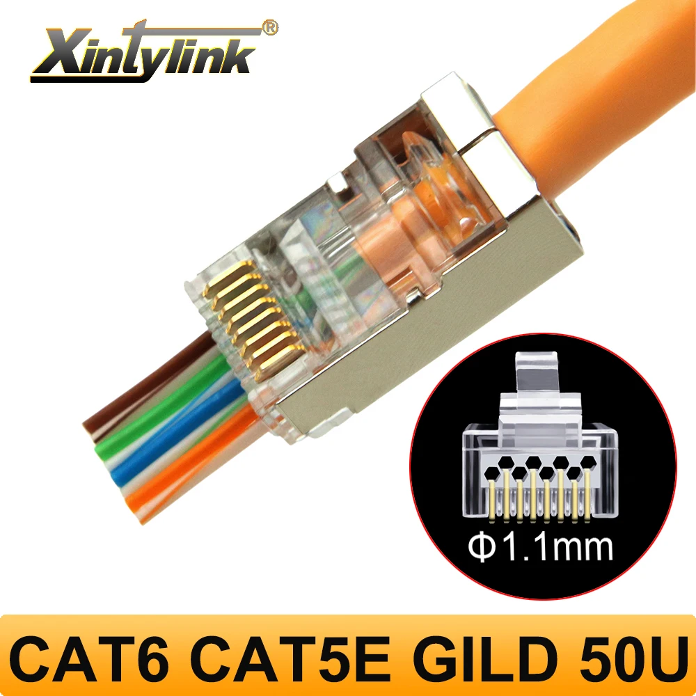 

xintylink 50U EZ rj45 connector cat6 rg rj 45 ethernet cable plug rg45 cat5e STP FTP SFTP cat 6 network shielded modular cat5