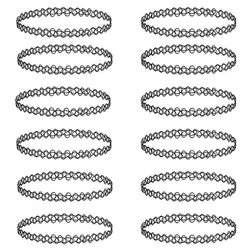 Vintage Stretch Choker Necklace Set - Retro Gothic Elastic Necklaces (Black)