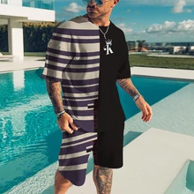 New Men's Oversized T-Shirt O-Neck Fashion Street Hip-Hop Trend Beach 2-Piece Short-Sleeved Youth Men's Sports Suit Clothes