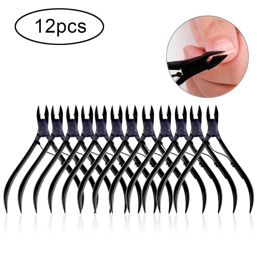 12pcs Black Stainless Steel Nail Clipper Cuticle Manicure Toenail Ingrown Dead Skin Remover Scissor Edge Nipper Cutter Trimming Nail Tools - Цвет: 12pcs Black