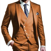 Мужские костюмы из 3 предметов с фигурной печатью, костюм жениха, блейзер на одной пуговице, деловые костюмы, смокинг(Блейзер+ жилет+ брюки