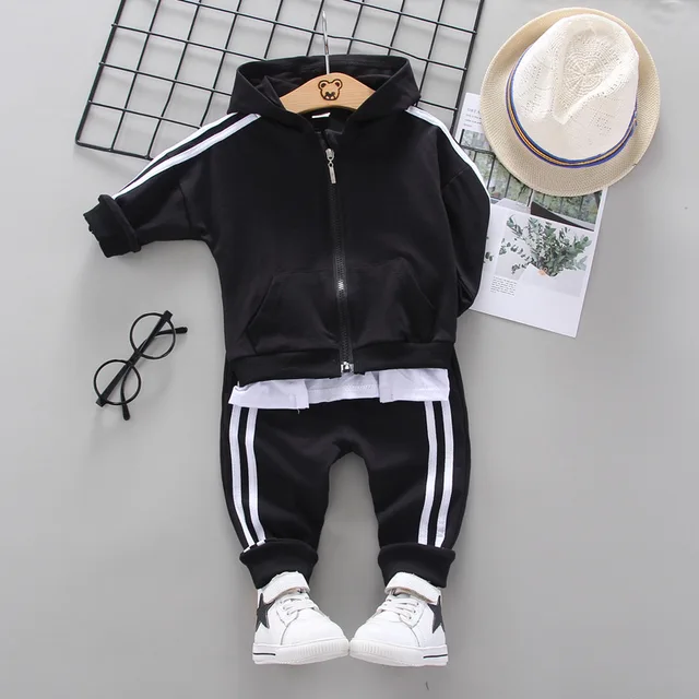 Fashion Spring Autumn Baby Girl Clothes Children Boys Casual Letter Jacket Pants 2Pcs/set Toddler Cotton Costume Kids Tracksuits XHlatiaomaoF Black