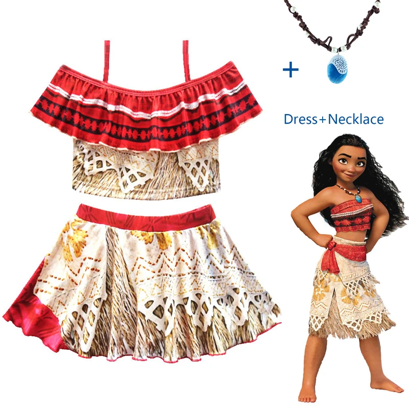 Коллекция года, карнавальный костюм принцессы для детей, платье Vaiana, костюм с necklace ем для Хэллоуина, костюмы для детей, подарки для девочек - Цвет: dress and necklace