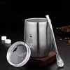 Taza de té de doble pared de acero inoxidable 304, resistente al calor, portátil, para cerveza, con cuchara, paja, 377ml ► Foto 1/6