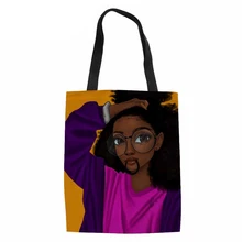 Cusotm принт сверхпрочные хозяйственные сумки для женщин черные художественные африканские Девушки Печать Льняная сумка-тоут женская пляжная сумка женские Эко сумки