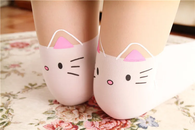 FENNASI Лолита женские колготки милый кот Белый плотные колготки Kawaii женские чулки сплайсинга поддельные косплей костюм горничной японский