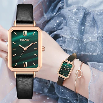 

Gradient Water Ripple Retro Watches Women Fashion Exquisite Green Quartz Vintage Leather Wrist Watch Simple Small Female Clock