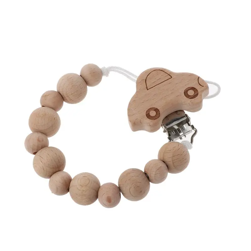 

Baby Wood Beaded Pacifier Clip Dummy Chain Nipple Holder Infant Soother Teether For Infant Feeding DXAD