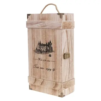 

Vintage Wood 2 Red Wine Bottle Box Carrier Crate Case Storage Carrying Display Holder Birthday Party Christmas Gift D5BD