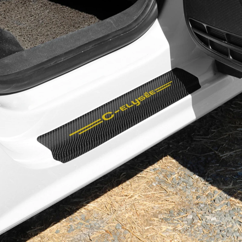 4 шт., автомобильная дверь, углеродное волокно, накладка, наклейка, анти-пинок, защита от царапин, Стикеры для Citroen C-Elysee C3 C4 C5