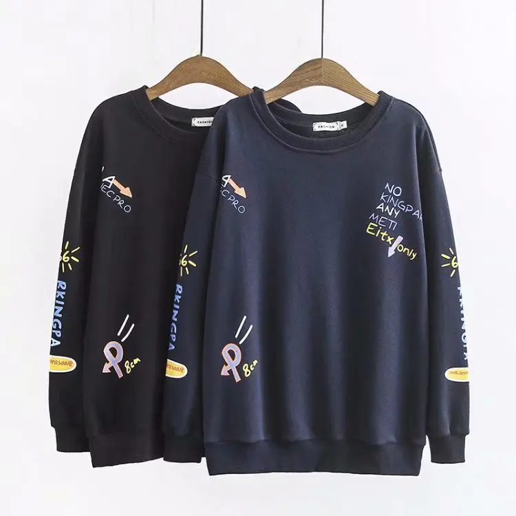 

Plus Size Casual Sweatshirts 2019 Autumn Women Fashion Loose Long Sleeve Cotton Print Hoody S48-2081