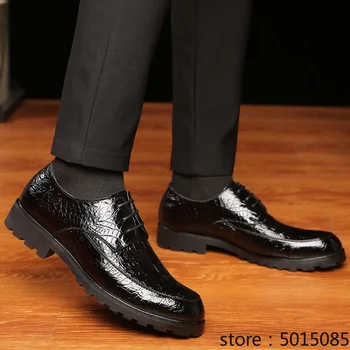 

Men's Crocodile Dress Split Leather Shoes Lace-Up Wedding Party Mens Business Office Oxfords Flats Plus Size Men Fashion