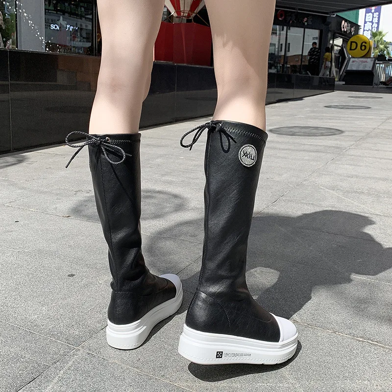 

Autumn And Winter Platform Heel Mixed Colors Elasticity Boots Children Extra High Europe And America Biker Boots Women's Tennis