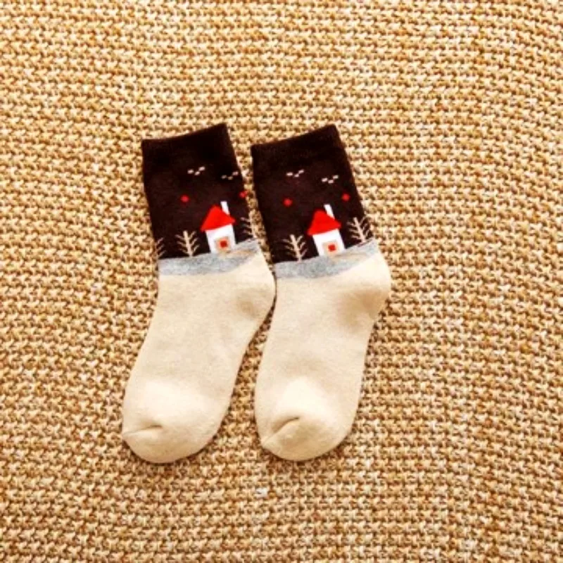 Christmas gift 4 Christmas House Tree Warm Baby Socks Autumn/Winter Thicken Cotton Girls Boys Mid Socks Christmas Gift for Children 1-12Years old - Цвет: Christmas gift 4