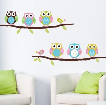 

Animal cartoon owl tree vinyl wall sticker for kids rooms home decor living room decoration Mural Decal child stickers wallpaper