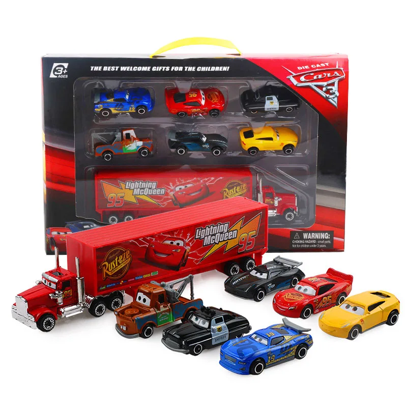 

7Pcs/Set Pixar Cars Lightning McQueen Jackson Storm Cruz Mater Mack Uncle Truck 1:55 Diecast Metal Alloy Car Model Boy Toy Gift