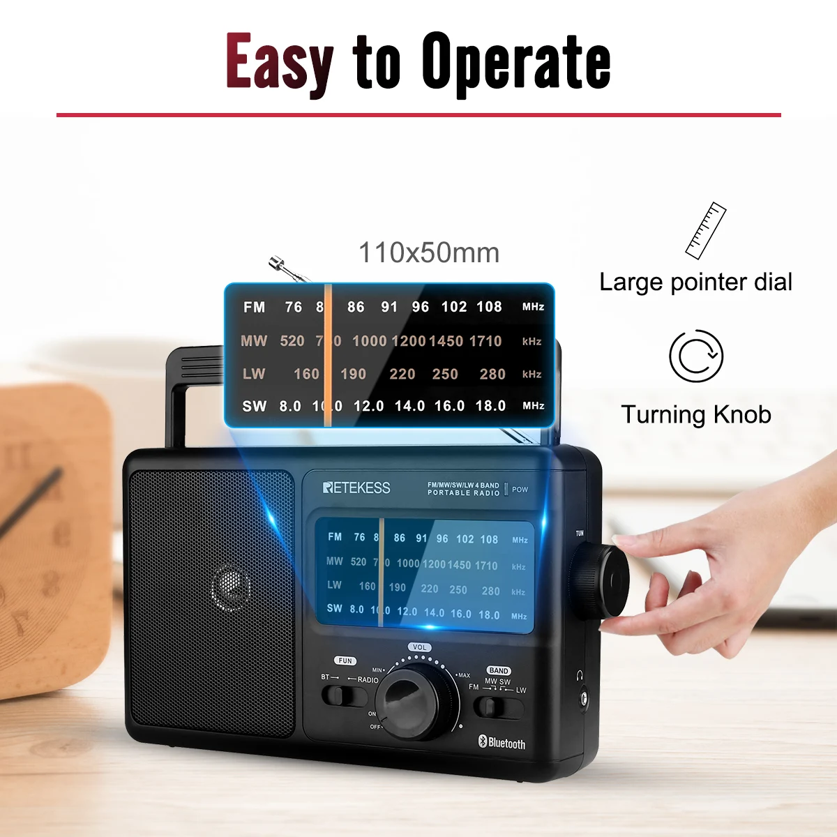 Retekess TR626 AM FM SW LW Tragbare Radio Bluetooth DSP Stecker in Radio Angetrieben Durch AC oder 4xD Batterie Große knopf für Ältere und Home – Detail 12