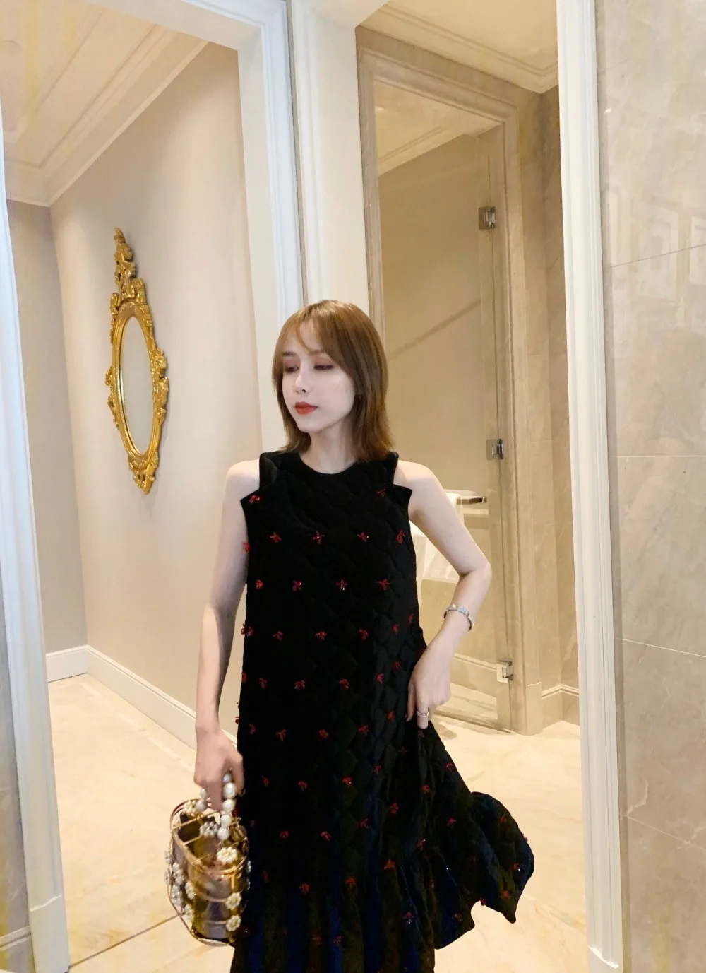 2019FW winner Новое Женское Платье-жилет с бисером женские бархатные платья без рукавов ddxgz2v 12,25