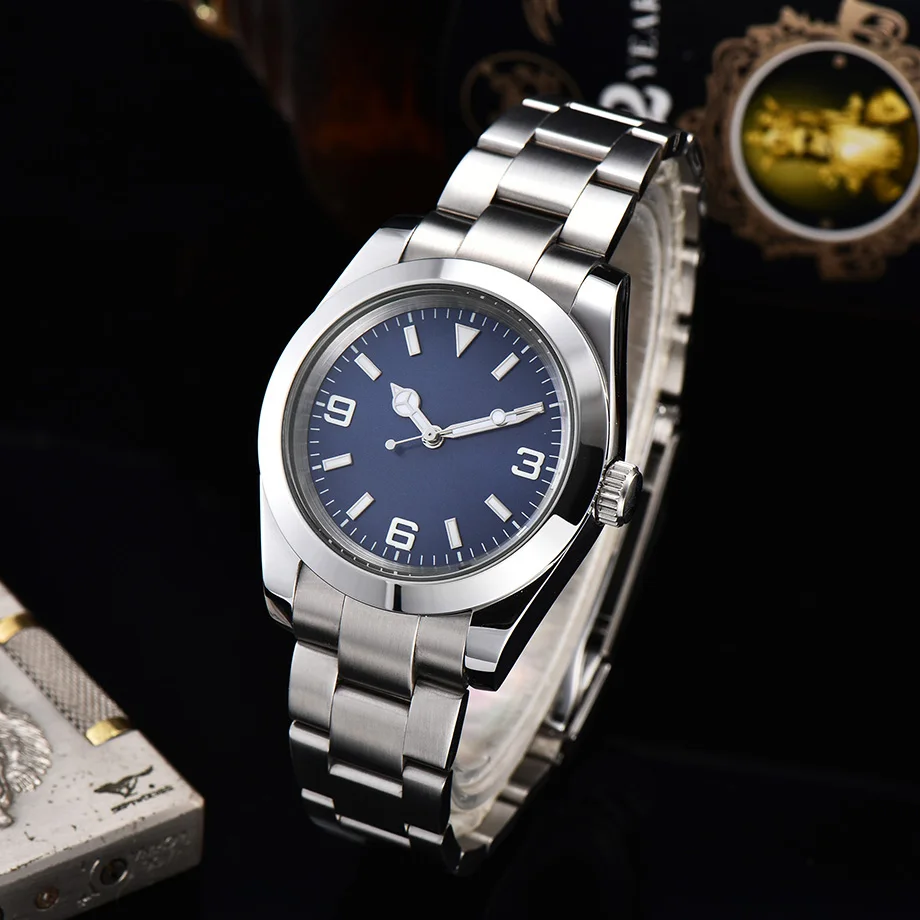 

Men's Mechanical Watch 39MM Sapphire Glass Blue Dial Luminous Pointer 316L Stainless Steel Bracelet Automatic Movement