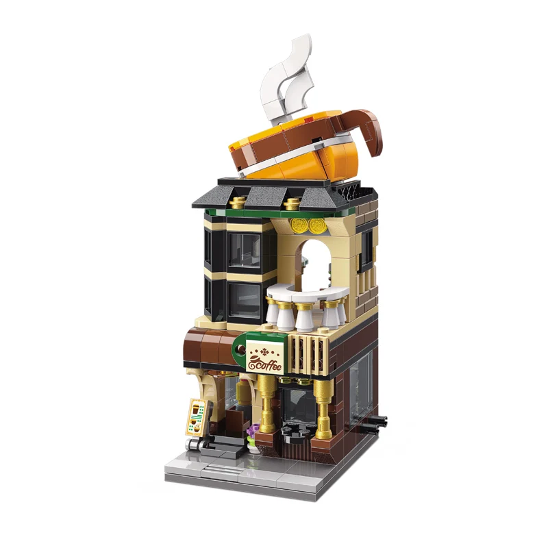 

332PCS Mini Street City 3D Building Blocks Retail Store Cafe Shop Stacking Educational Block Toy for Children DIY Bricks Gift