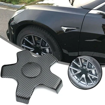 

4pcs Car Wheel Hub Cover Carbon Black Dust Cap Durable Bright Color Wheel Rim Center Hub Accessories For Tesla Model 3