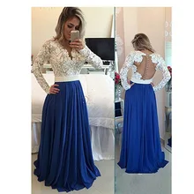 Стиль, Европа и Америка, женское платье,, длинный рукав, кружево, v-образный вырез, сексуальное, открытая спина, банкетное, вечернее платье