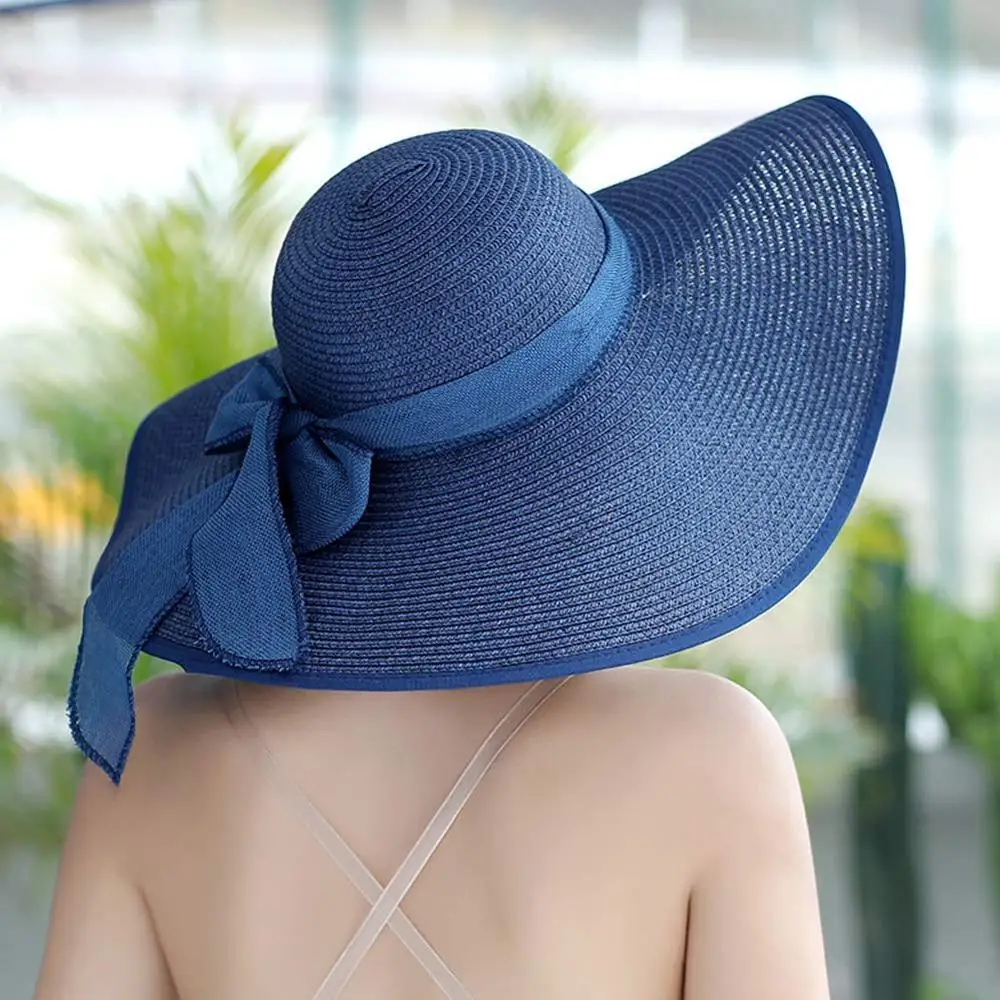 Womens Wide Brim Straw Hat Floppy Foldable Roll up Cap Beach Sun Hat UPF 50+