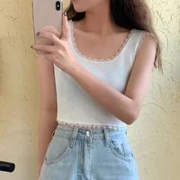 ace Trim Tank Top Solid Color Knit Bottoming Vests Fashion Trendy Women's Camisoles Crop Top