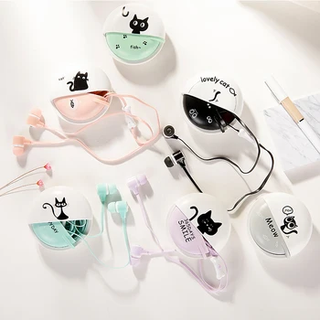 

2020 New 3.5mm Cute Cat Wired In-Ear Earphones Stereo Music Mic In-ear Earphone Earbuds Case With 1.2Mwired With Control Button