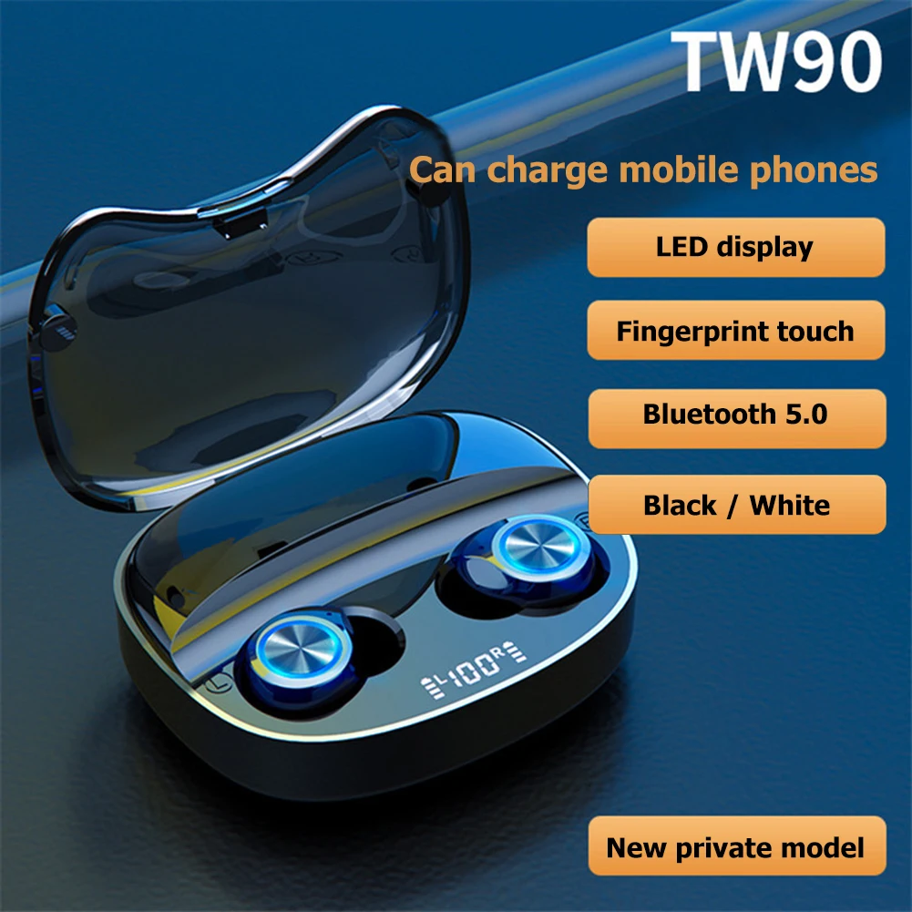 TW90 Беспроводные Bluetooth 5 0 TWS наушники со светодиодный ным дисплеем и сенсорным