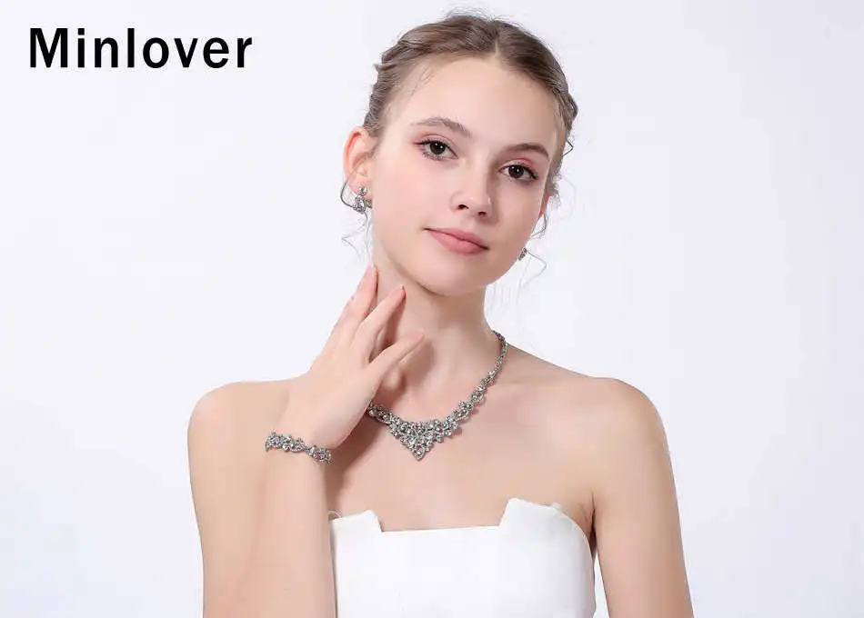 Minlover Кристалл Свадебный комплект украшений с сердечками форма свадебное ожерелье Серьги африканские Бусины Ювелирные наборы Аксессуары TL310+ SL285