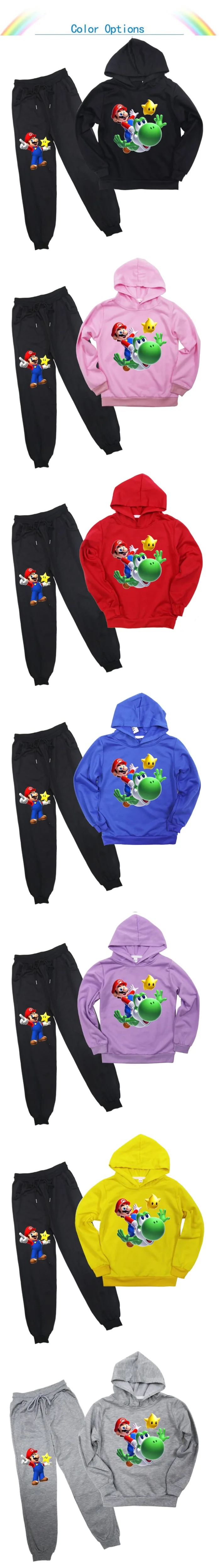 Одежда с принтом Марио; Комплект для девочек; детские толстовки; топы; свитер; одежда+ брюки; комплект из 2 предметов; подарки; одежда для малышей