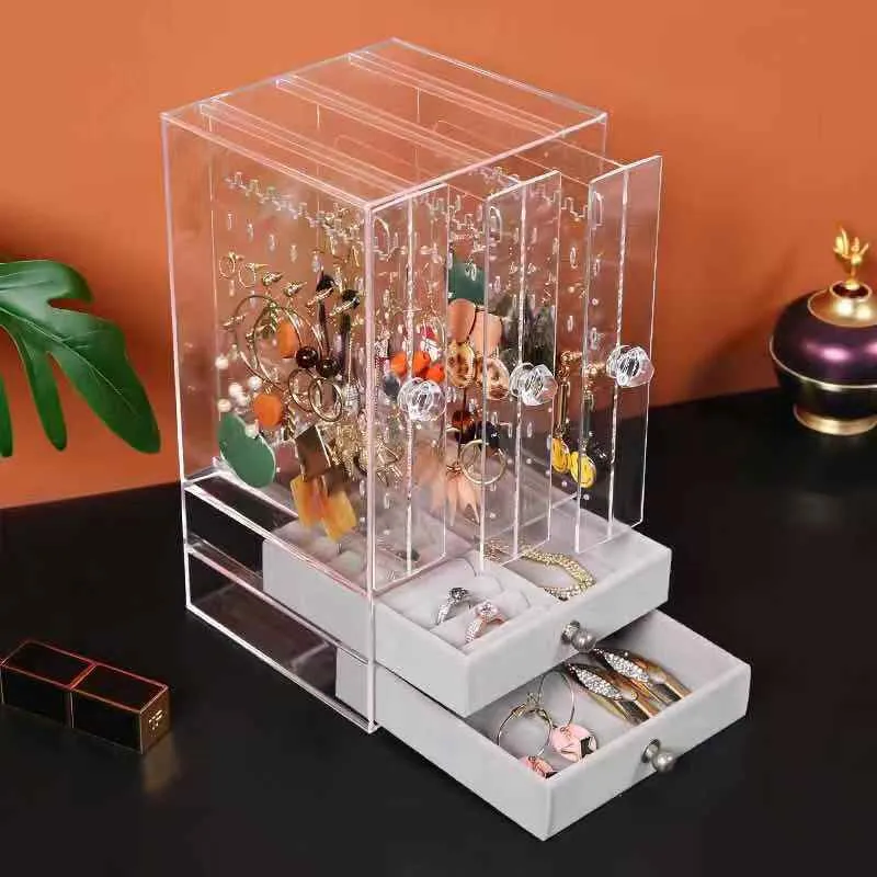 New Acrylic Jewelry Organizer Box For Necklace Display Storage Case Earrings Bracelet Hanger Decoration Girls Gift Women Makeup (7)