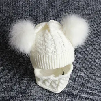 

1-4T Baby Winter Warmer Scarf Ball Design Hat Infant Cotton Collar Scarves Neckerchiefs Headwear Set