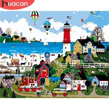 

HUACAN Oil Painting By Number City Drawing On Canvas DIY Pictures By Numbers Scenery Kits Hand Painted Painting Art Home Decor