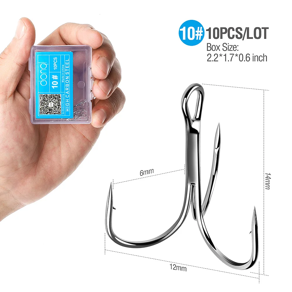 Size 10 DONQL 10 шт./кор. ВЧ бронзовых морских рыболовных крючков из углеродистой Сталь колючей тройные Крючки набор 14#-3/0# морские рыболовные крючки снасть аксессуары - Цвет: Size 10