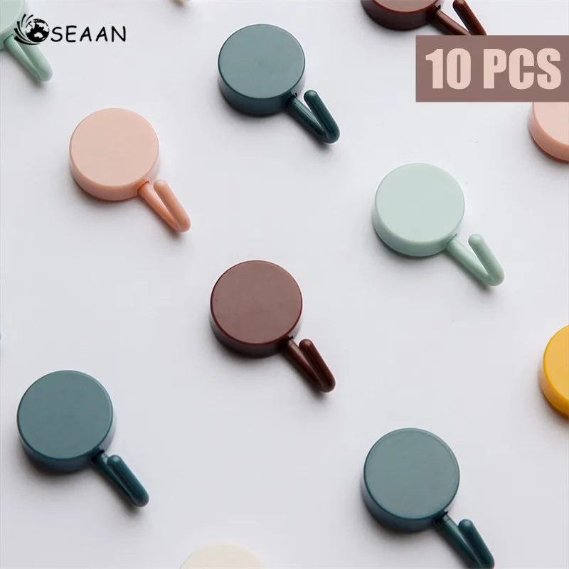 

SEAAN 10pcs Solid Color Free Punching Door Without Trace Nail Small Hook Clothes Hook Mounted Wall Hook Wall Hooks Decorative