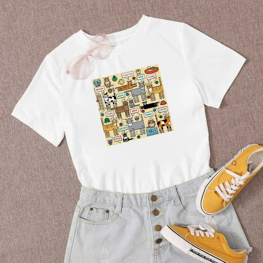 

Many Funny Rectangular Cats Print Summer T-shirt Street Fashion Personality Short sleeve T Shirt Oversize Women Clothes Tshirt