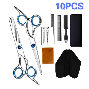 

10Pcs/4Pcs Professional 6.0 17cm Barber Hair Cutting Scissors Thinning Shears Comb Clips Hairdressing Cape Haircut Scissors Kits