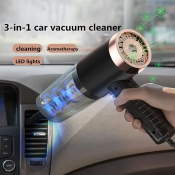 

3-in-1 powerful car vacuum cleaner small wireless handheld mini Auto vacuum cleaner with aromatherapy Led light 120（W）12V