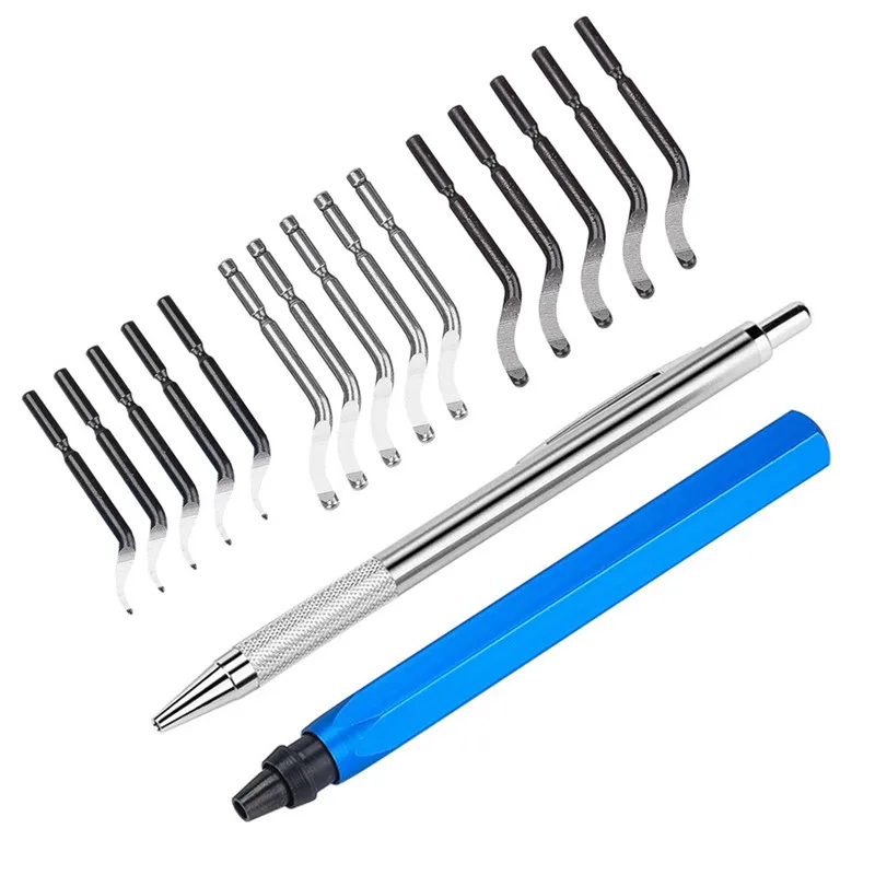 15Pcs Deburring Tool Kit Metal with Blades Swivel Handle Steel Burr Removing Set