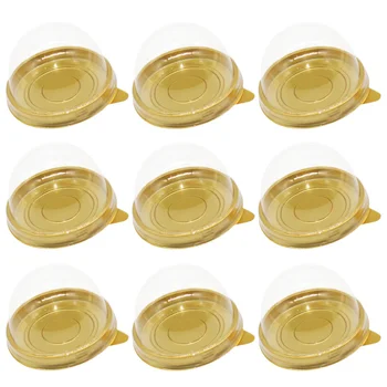 

100pcs Round Plastic Egg-Yolk Puff Container Transparent Mooncake Dome Boxes Baking Packing Box (Golden Tray)