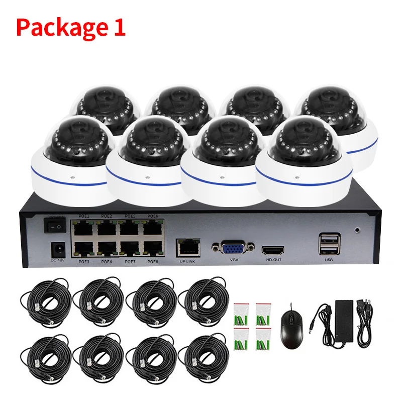 8CH 1080P POE NVR комплект система наблюдения ссtv внутренняя аудио запись звук IP купольная камера P2P видео набор для наблюдения
