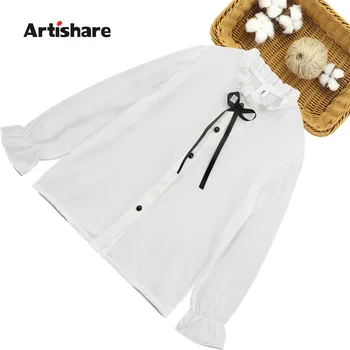 

White Blouses For Girls Bow Girl School Blouse Ruffles Children's Shirts For Girls Casual Style Children's Clothing Girl