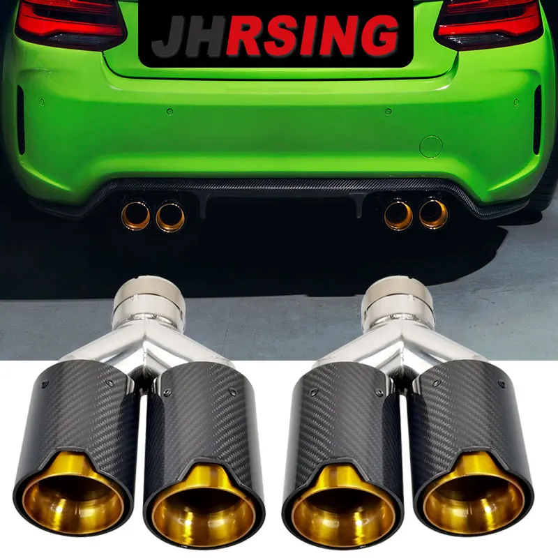 Car Carbon Fiber Glossy Muffler Tip Y Shape Double Exit Exhaust Pipe
