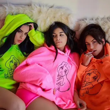 

hooded print baggy sweatshirts autumn winter women pullovers hoodies streetwear loose pink tops