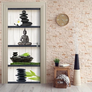 

Home Decor DIY Door Sticker Buddha Flower Stone Self Adhesive Decal Paper for Living Room PVC Waterproof 3D Print Sticker Art